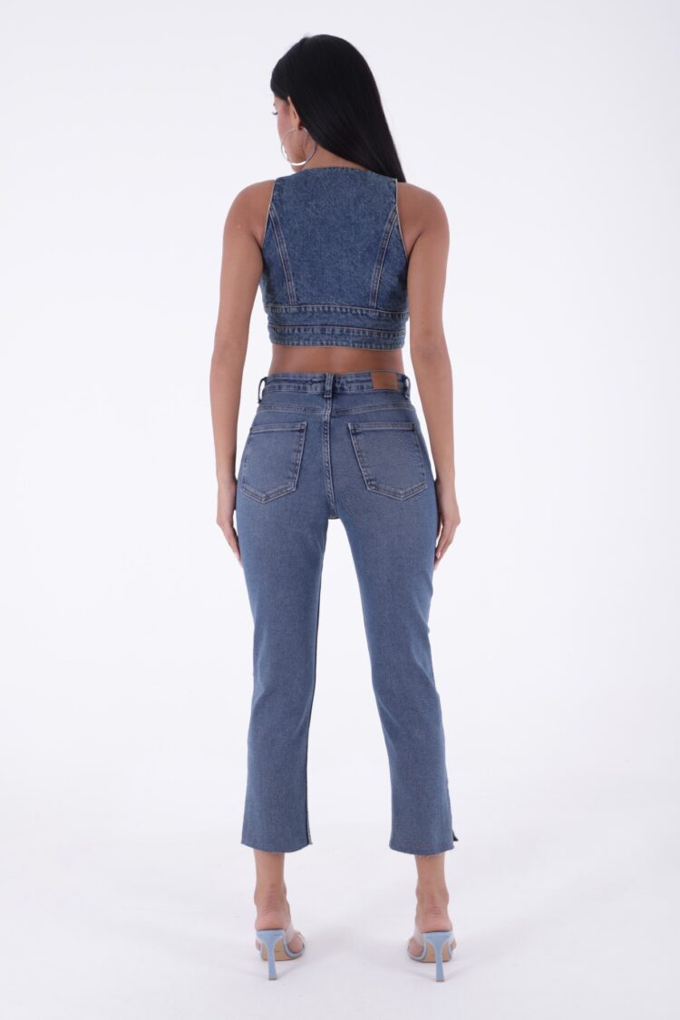 Side Slit Flare Leg Mom Jeans