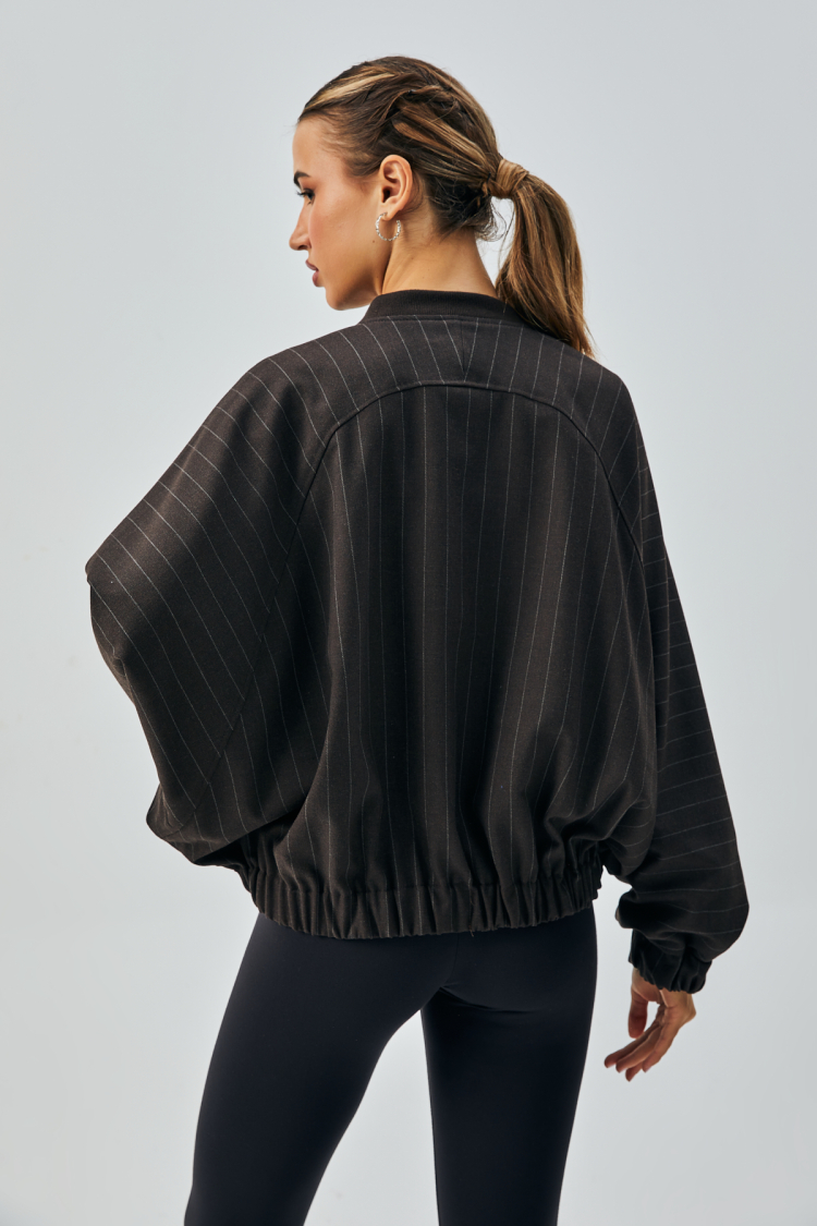 Wool Polyviscose Striped Zippered Oversize Bomber Jacket 28075