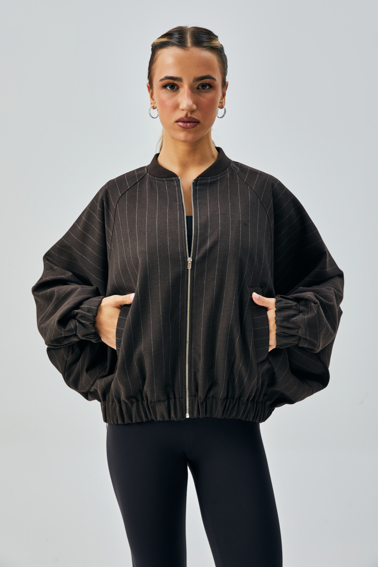Wool Polyviscose Striped Zippered Oversize Bomber Jacket 28075