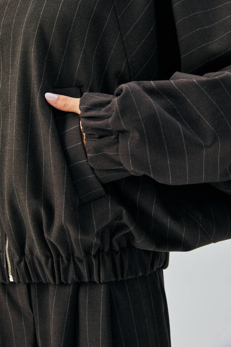 Wool Polyviscose Striped Zippered Oversize Bomber Jacket 28075