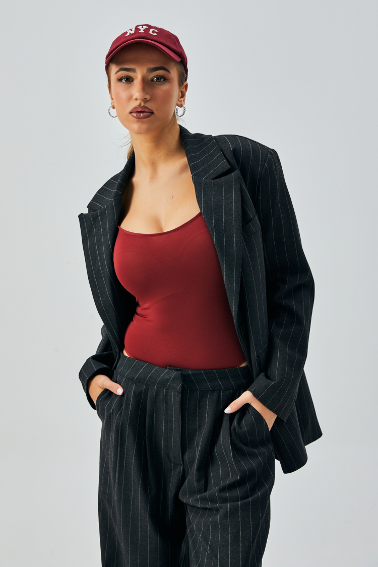 Wool Polyviscose Striped Double Breasted Buttoned Blazer Jacket 28076