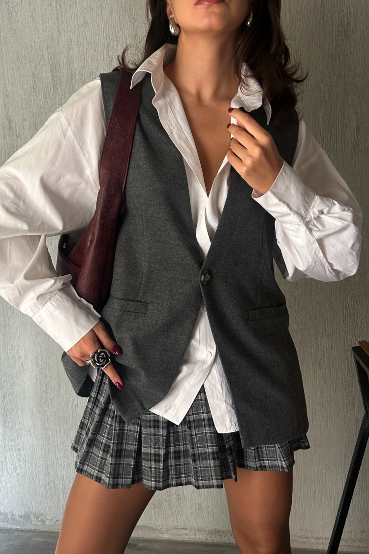 Raised Polyviscose Wide Cut Lined Vest 28243 - First Angels - Globality Store - Women Clothes Wholesale Turkey