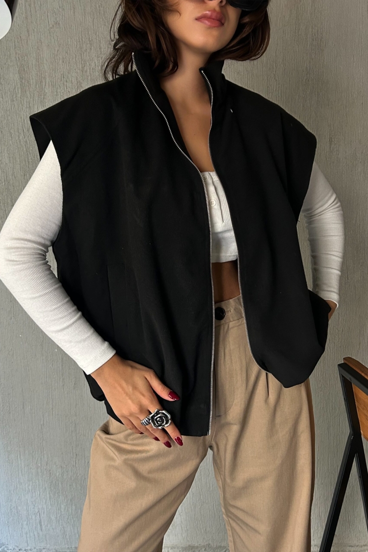 Raised Polyviscose Lined Balloon Vest 28266 - First Angels - Globality Store - Women Clothes Wholesale Turkey