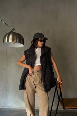 Hidden Snap Detail Lined Plush Vest 28267 - First Angels - Globality Store - Women Clothes Wholesale Turkey