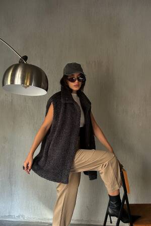 Hidden Snap Detail Lined Plush Vest 28267 - First Angels - Globality Store - Women Clothes Wholesale Turkey