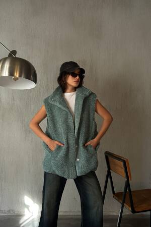 Green Hidden Snap Detail Lined Plush Vest 28267 - First Angels - Globality Store - Women Clothes Wholesale Turkey