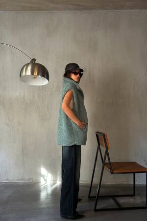 Green Hidden Snap Detail Lined Plush Vest 28267 - First Angels - Globality Store - Women Clothes Wholesale Turkey