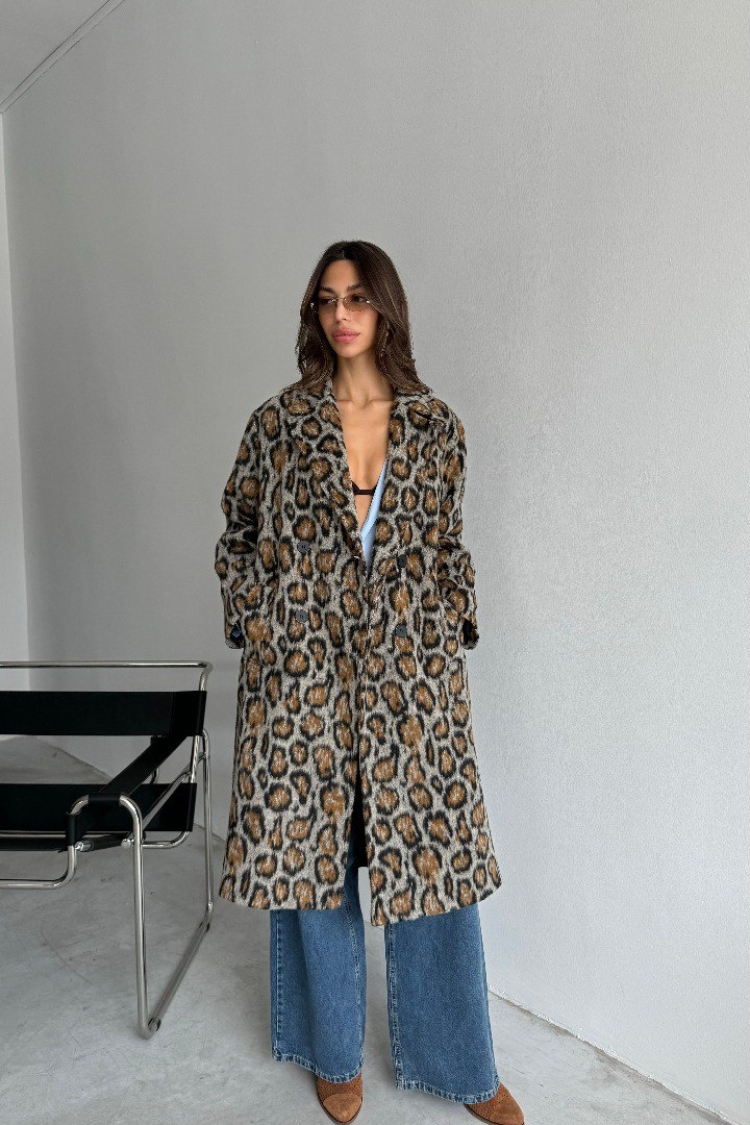 Leopard Pattern Cachet Oversize Coat - Brown