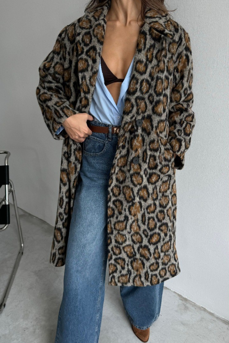 Leopard Pattern Cachet Oversize Coat - Brown