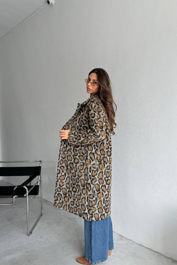 Leopard Pattern Cachet Oversize Coat - Brown