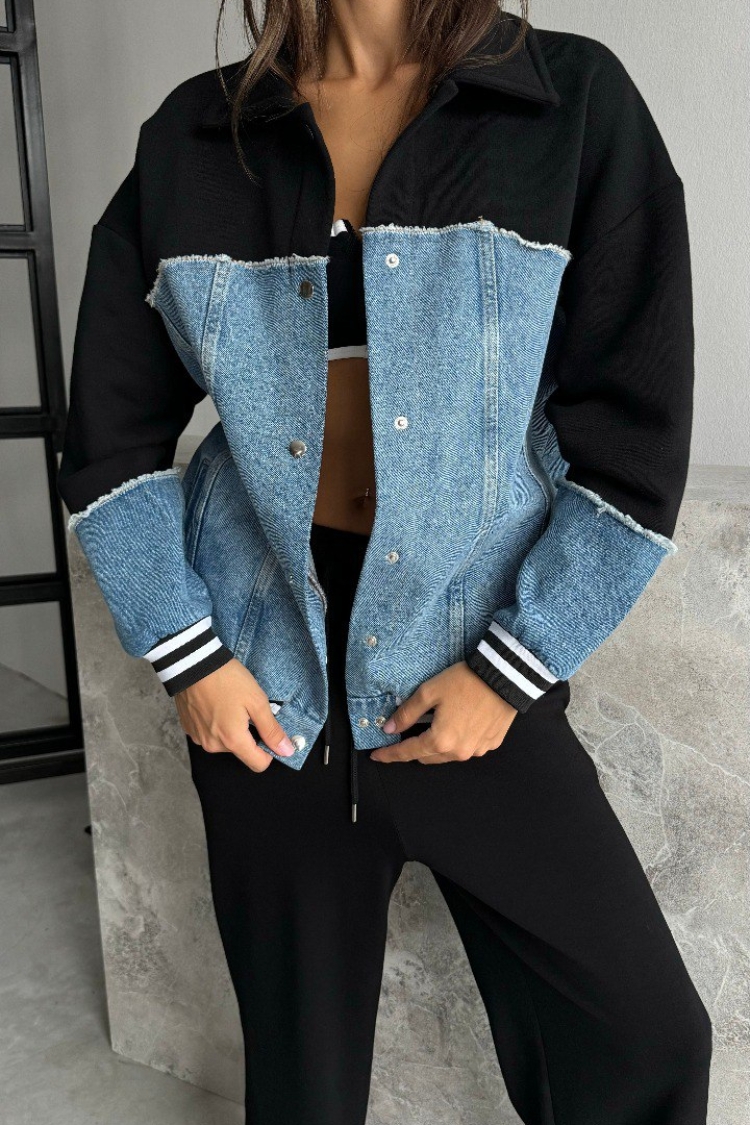 Garnished Bomber Jacket - Black & Blue