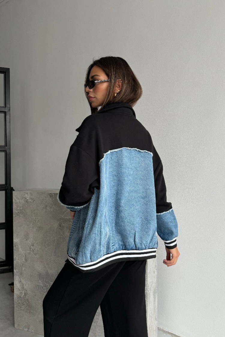 Garnished Bomber Jacket - Black & Blue