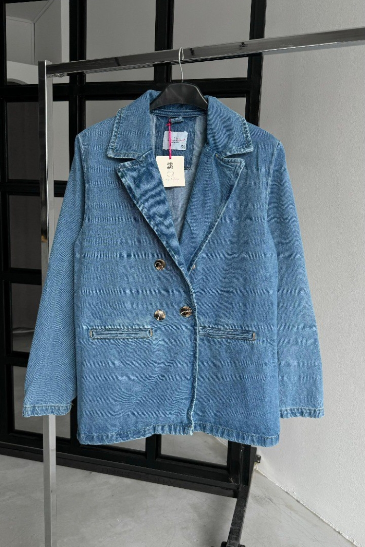 Padded Denim Jacket - Blue - Cream Rouge - Globality Store - Women Clothes Wholesale Turkey