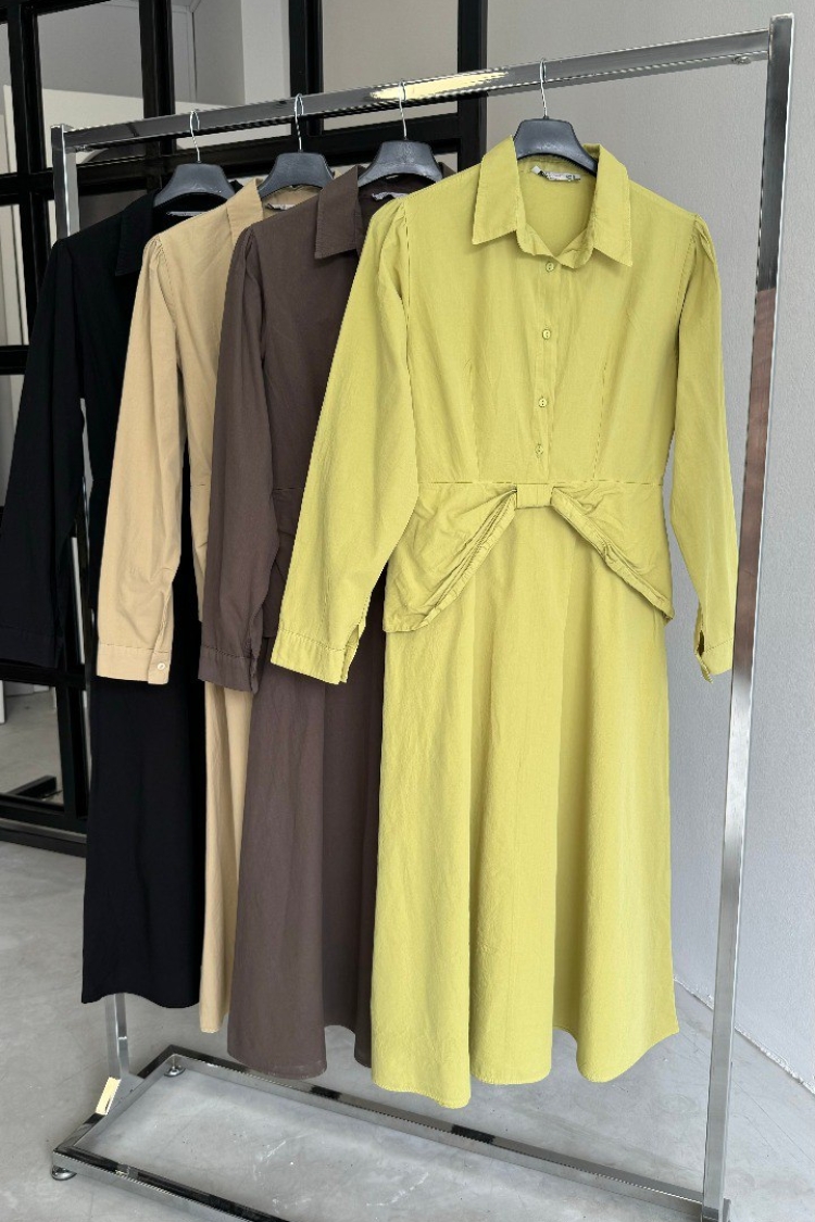 Front Bow Dress - Cream Rouge - Globality Store - Women Clothes Wholesale Turkey