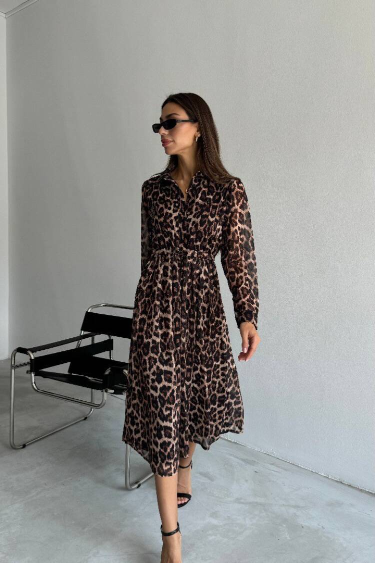Leopard Pattern Shirt Dress