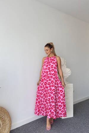 Frilled Collar Casual Dress - Pink - Cream Rouge - Globality Store - Women Clothes Wholesale Turkey