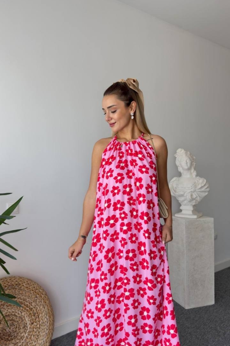 Frilled Collar Casual Dress - Pink