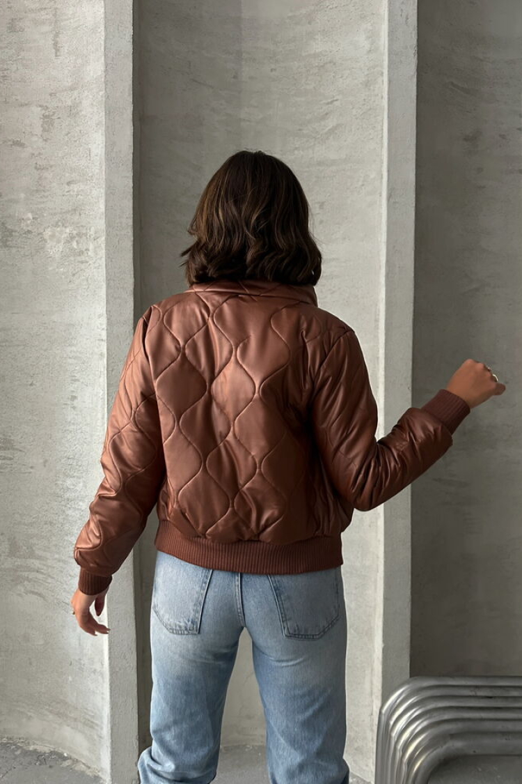 Tan Zippered Leather Wholesale Coat