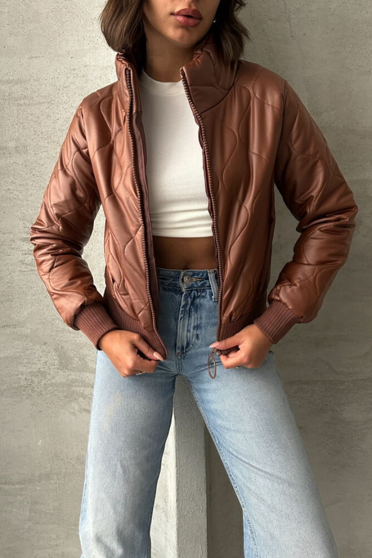 Tan Zippered Leather Wholesale Coat
