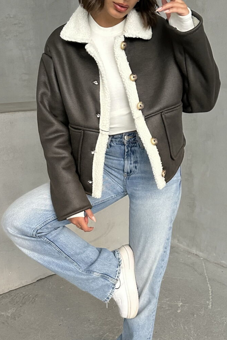 Cream Nubuck Fur Collar Wholesale Coat