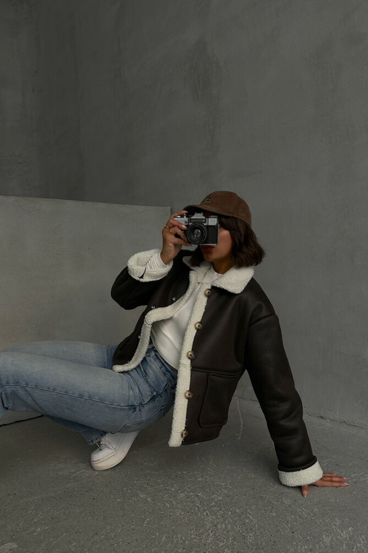 Cream Nubuck Fur Collar Wholesale Coat