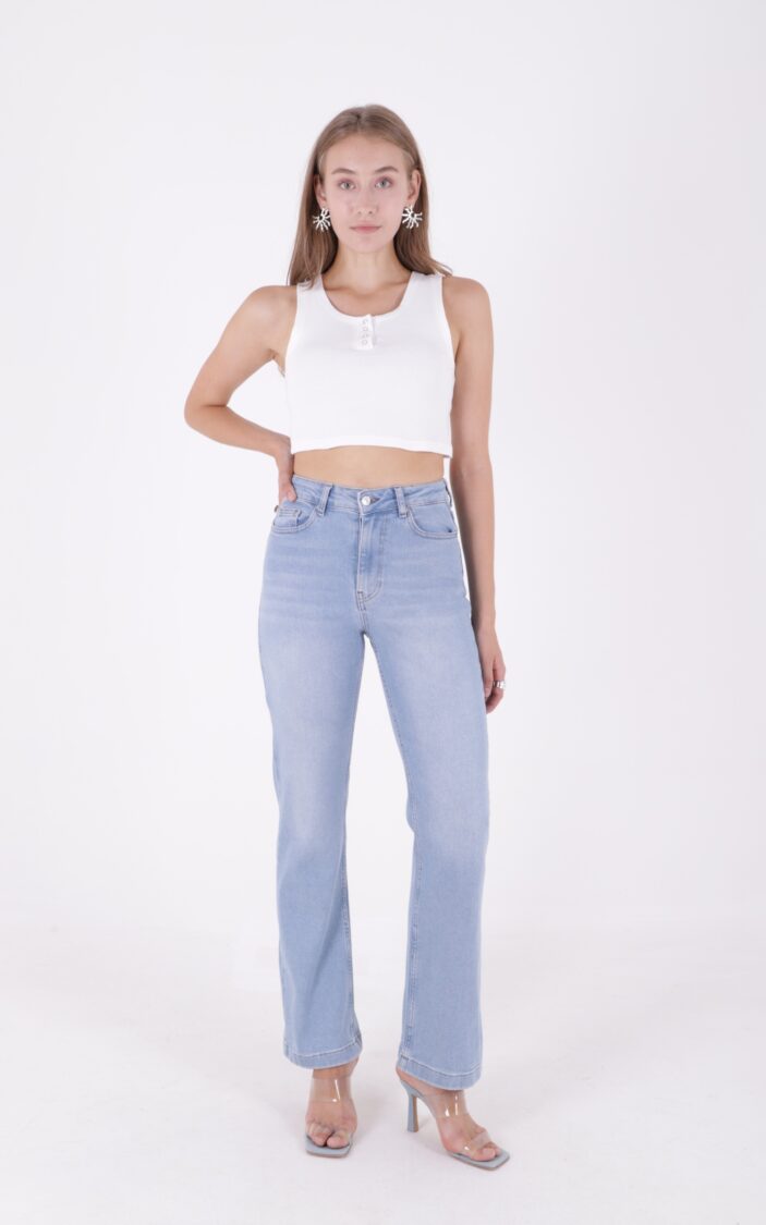 Stitched Wide Leg Relax Jeans - Light - XLove - Globality Store - Women Clothes Wholesale Turkey