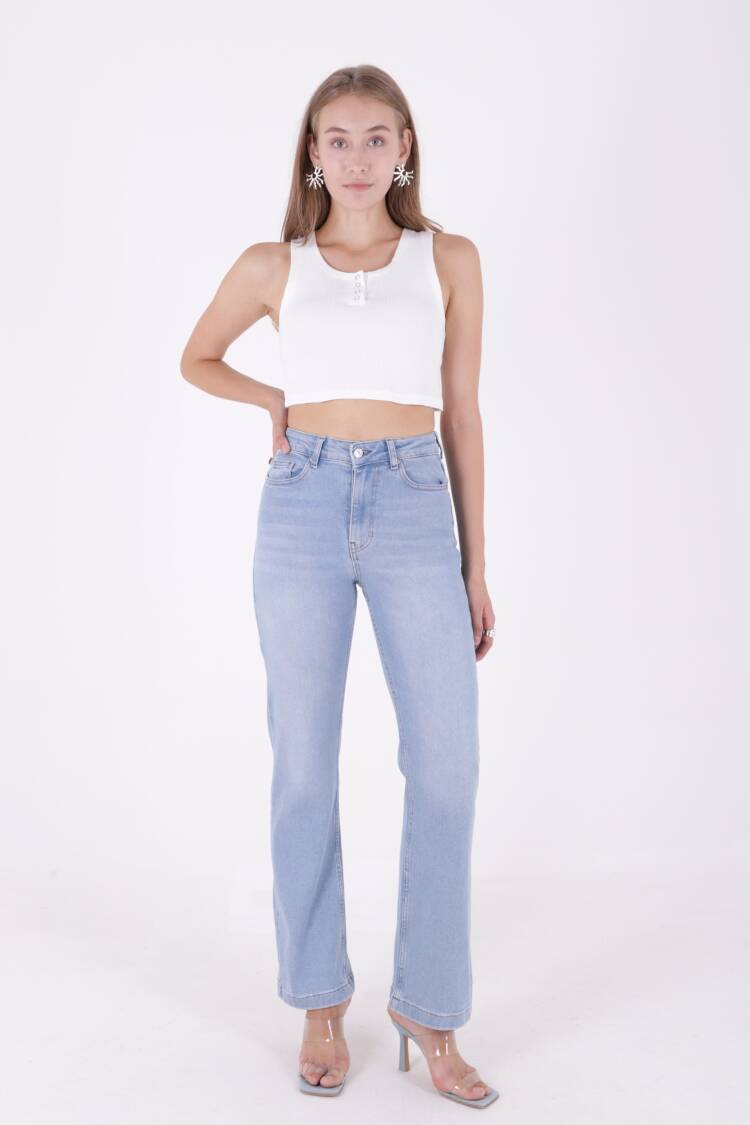 Stitched Wide Leg Relax Jeans - Light - XLove - Globality Store - Women Clothes Wholesale Turkey