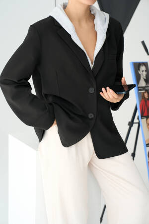 Zippered Jacket - Black-Grey - Qustyle - Globality Store - Women Clothes Wholesale Turkey