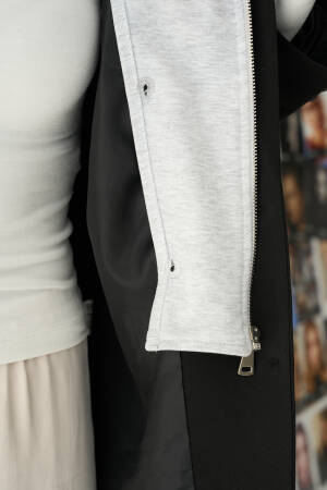 Zippered Jacket - Black-Grey - Qustyle - Globality Store - Women Clothes Wholesale Turkey