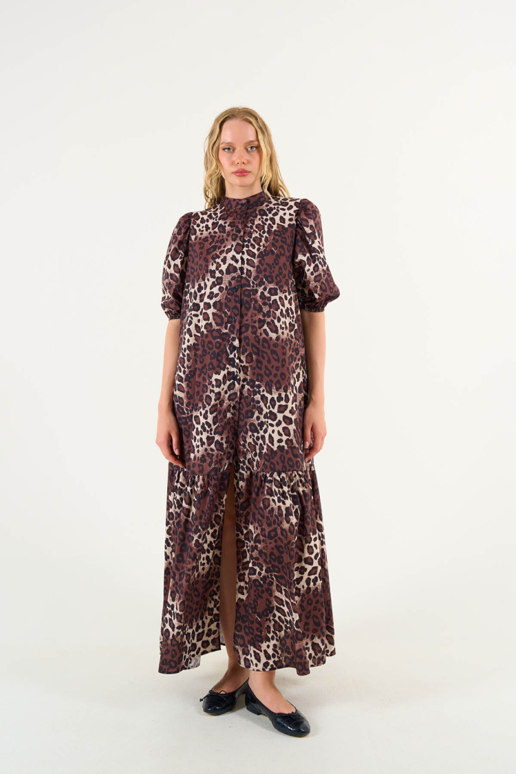 Short Sleeve Leopard Dress - Leopard - Qustyle - Globality Store - Women Clothes Wholesale Turkey