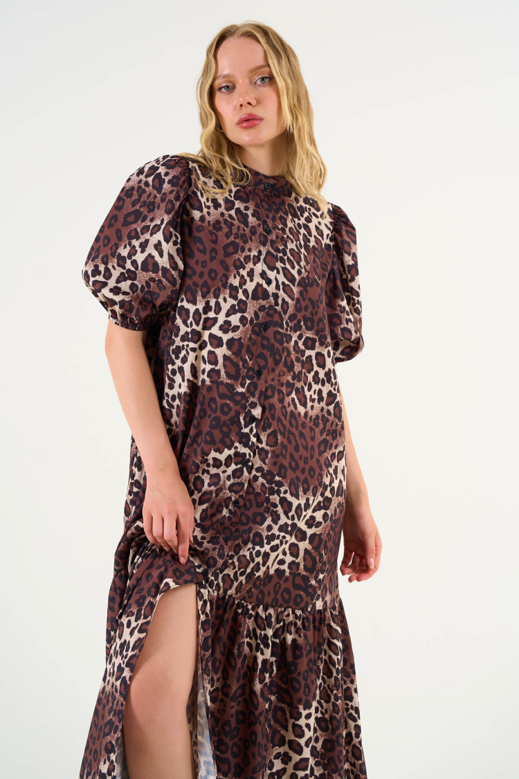 Short Sleeve Leopard Dress - Leopard