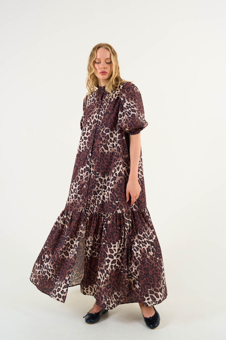 Short Sleeve Leopard Dress - Leopard