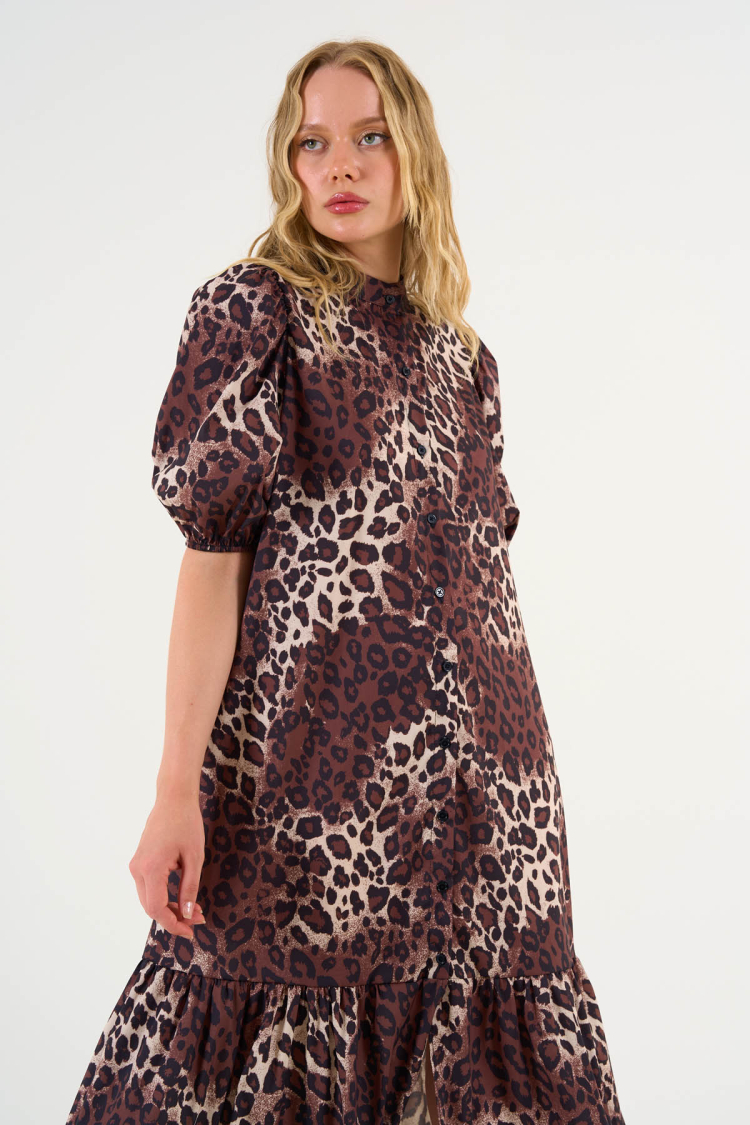 Short Sleeve Leopard Dress - Leopard