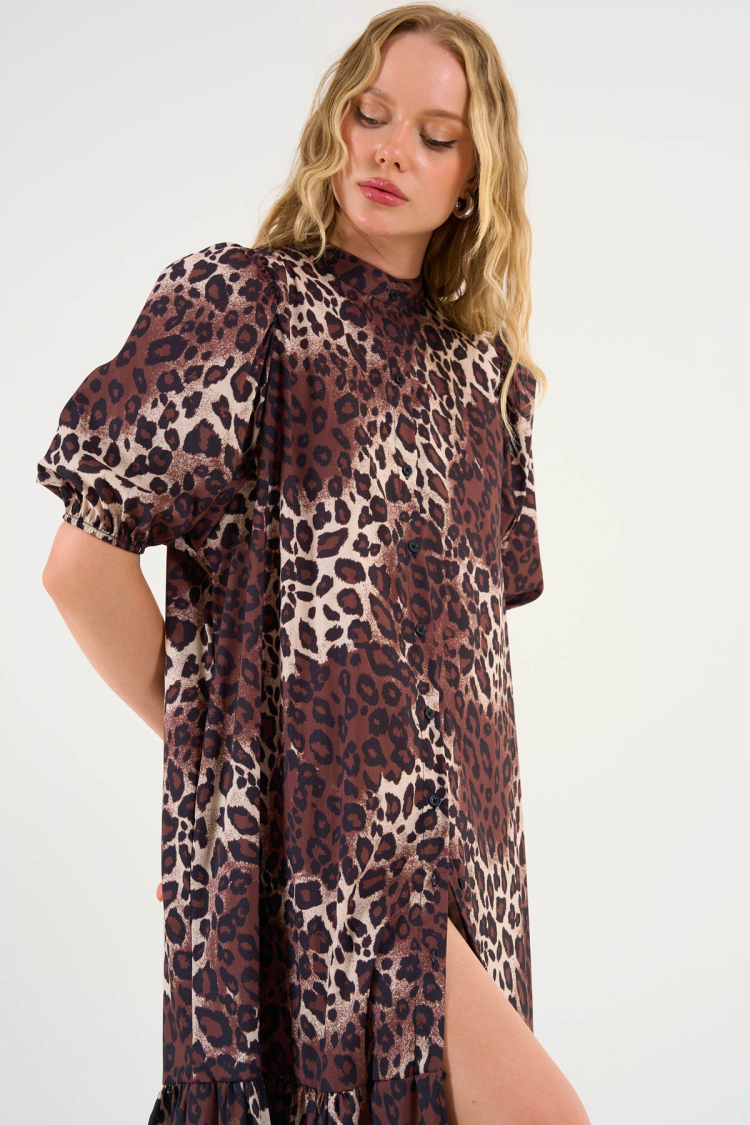 Short Sleeve Leopard Dress - Leopard