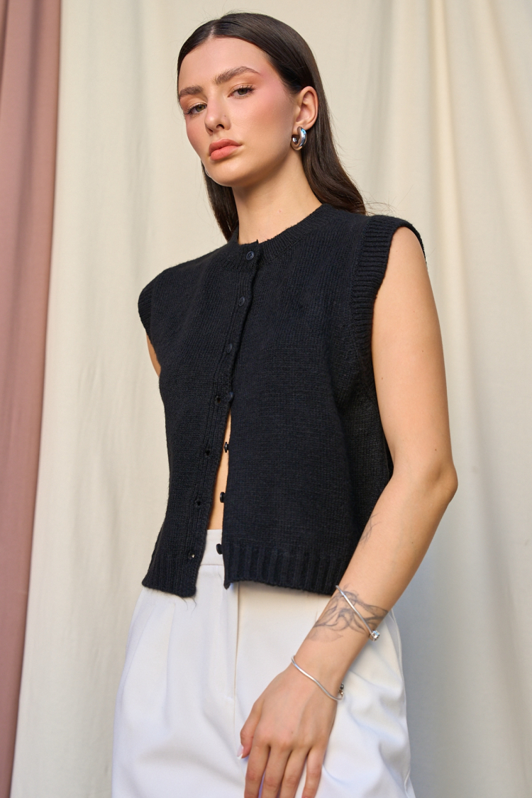 Plain Buttoned Vest - Qustyle - Globality Store - Women Clothes Wholesale Turkey