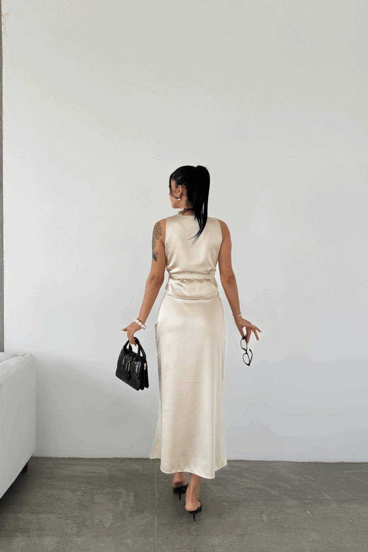 Satin Skirt Vest Set
