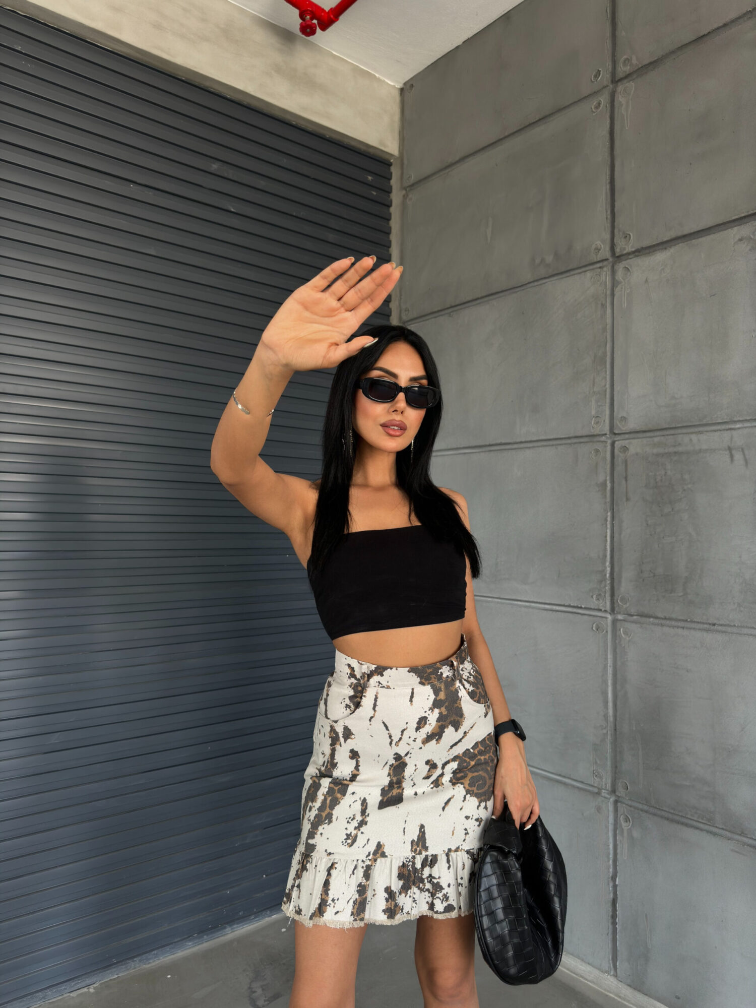 Leopard Gabardine Fabric Ruffle Skirt - Radica Fashion - Globality Store - Women Clothes Wholesale Turkey