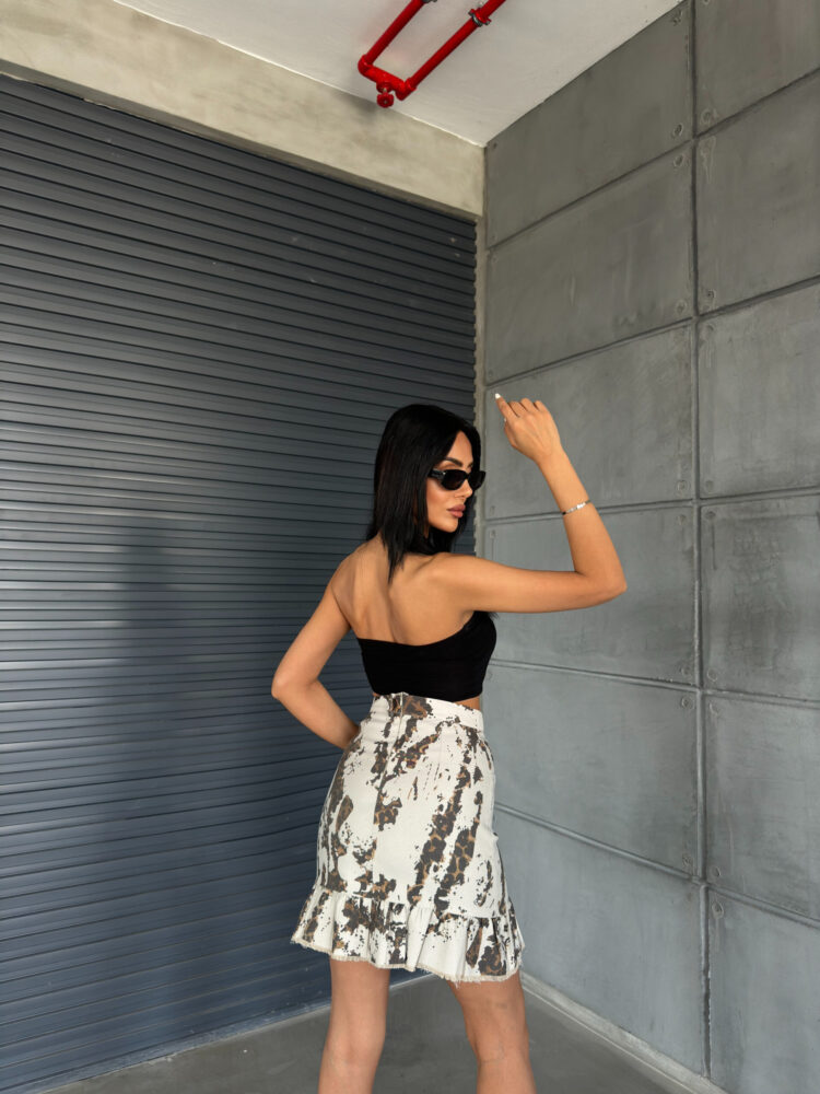 Leopard Gabardine Fabric Ruffle Skirt