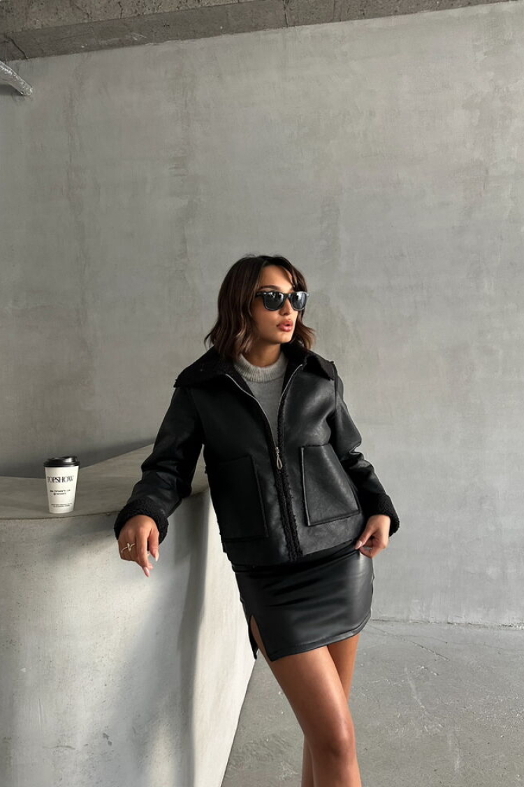 Laminated Leather Zippered Coat