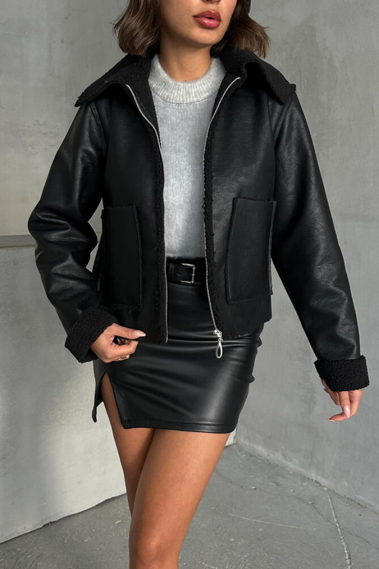 Laminated Leather Zippered Coat