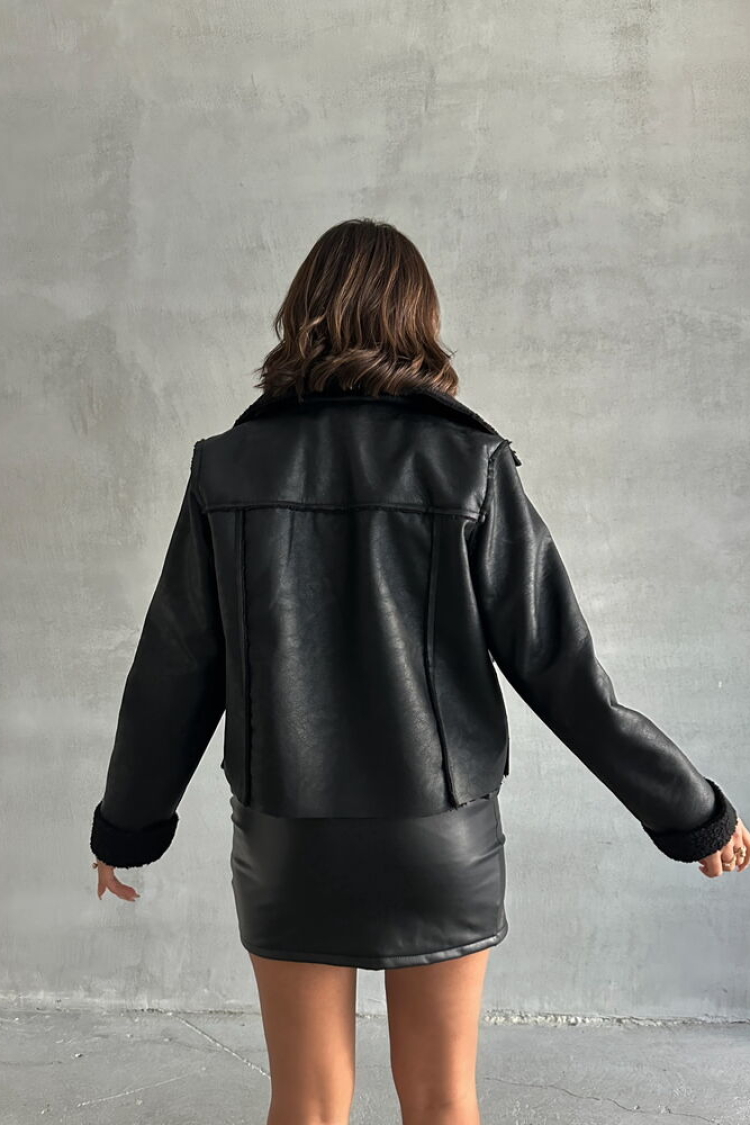 Laminated Leather Zippered Coat