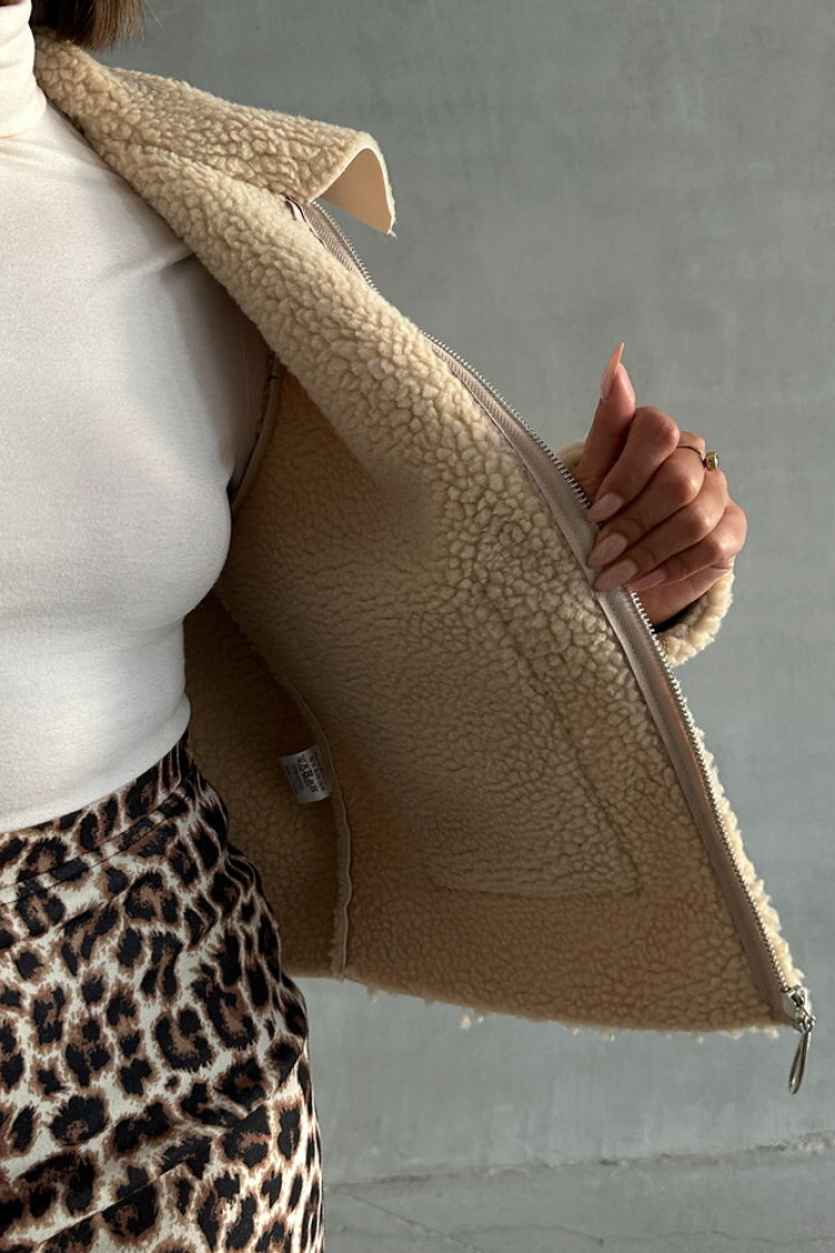 Laminated Leather Zippered Coat - Light