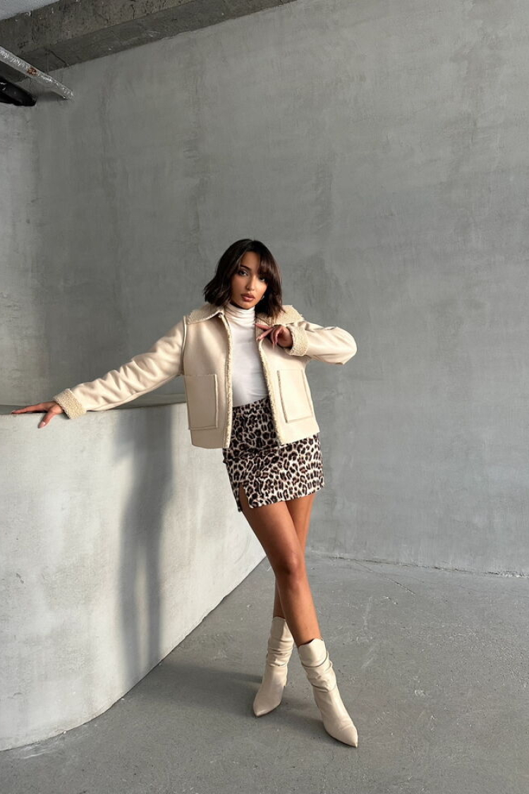 Laminated Leather Zippered Coat - Light