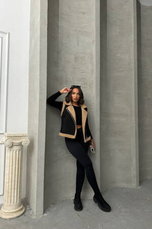 Suede Collar Fur Vest -& Beige - Topshow - Globality Store - Women Clothes Wholesale Turkey