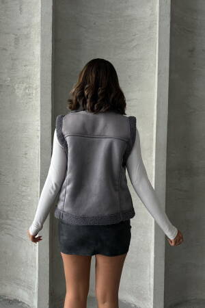 Suede Collar Fur Vest - Gray - Topshow - Globality Store - Women Clothes Wholesale Turkey