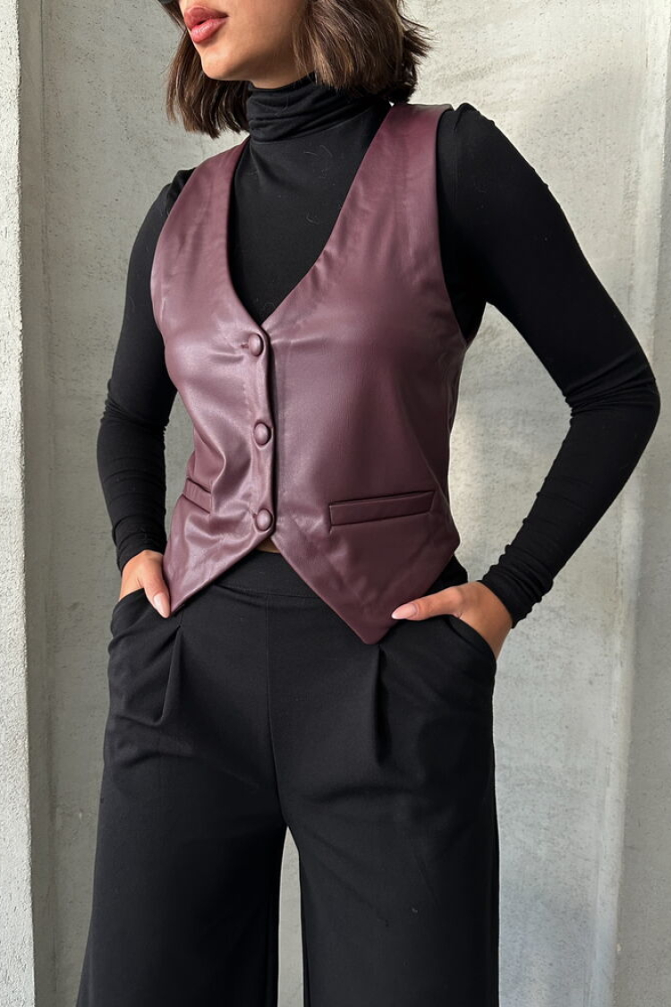 Buttoned Leather Vest