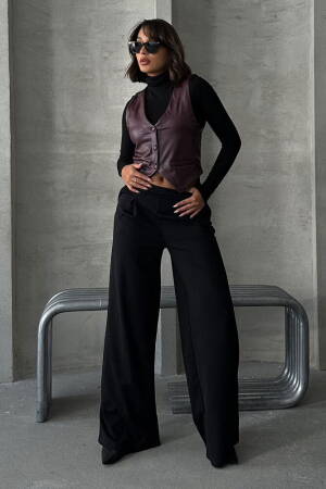 Buttoned Leather Vest - Topshow - Globality Store - Women Clothes Wholesale Turkey