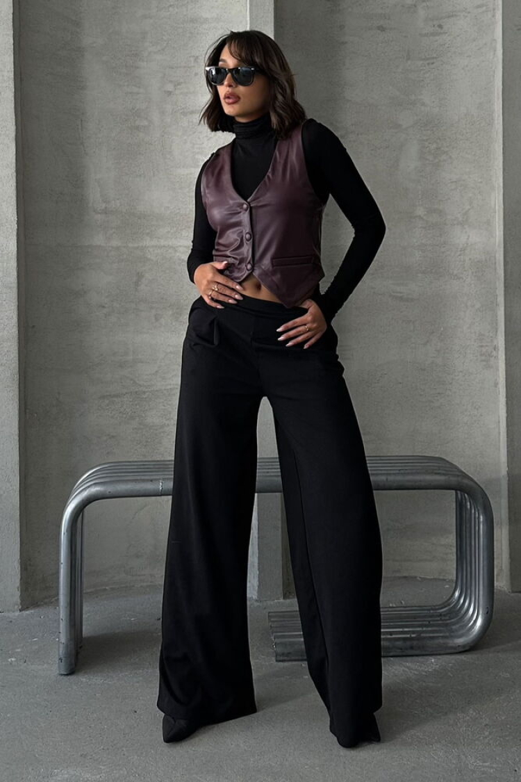 Buttoned Leather Vest - Topshow - Globality Store - Women Clothes Wholesale Turkey