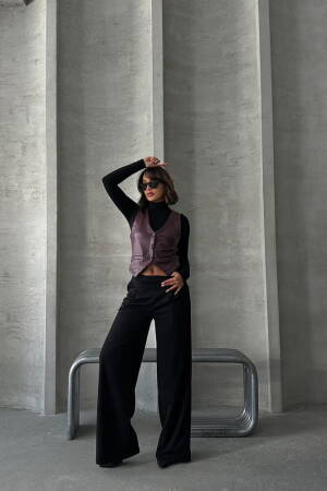 Buttoned Leather Vest - Topshow - Globality Store - Women Clothes Wholesale Turkey