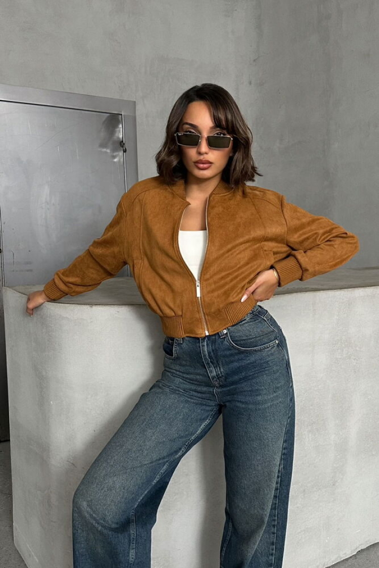 Suede Jacket - Tan - Topshow - Globality Store - Women Clothes Wholesale Turkey